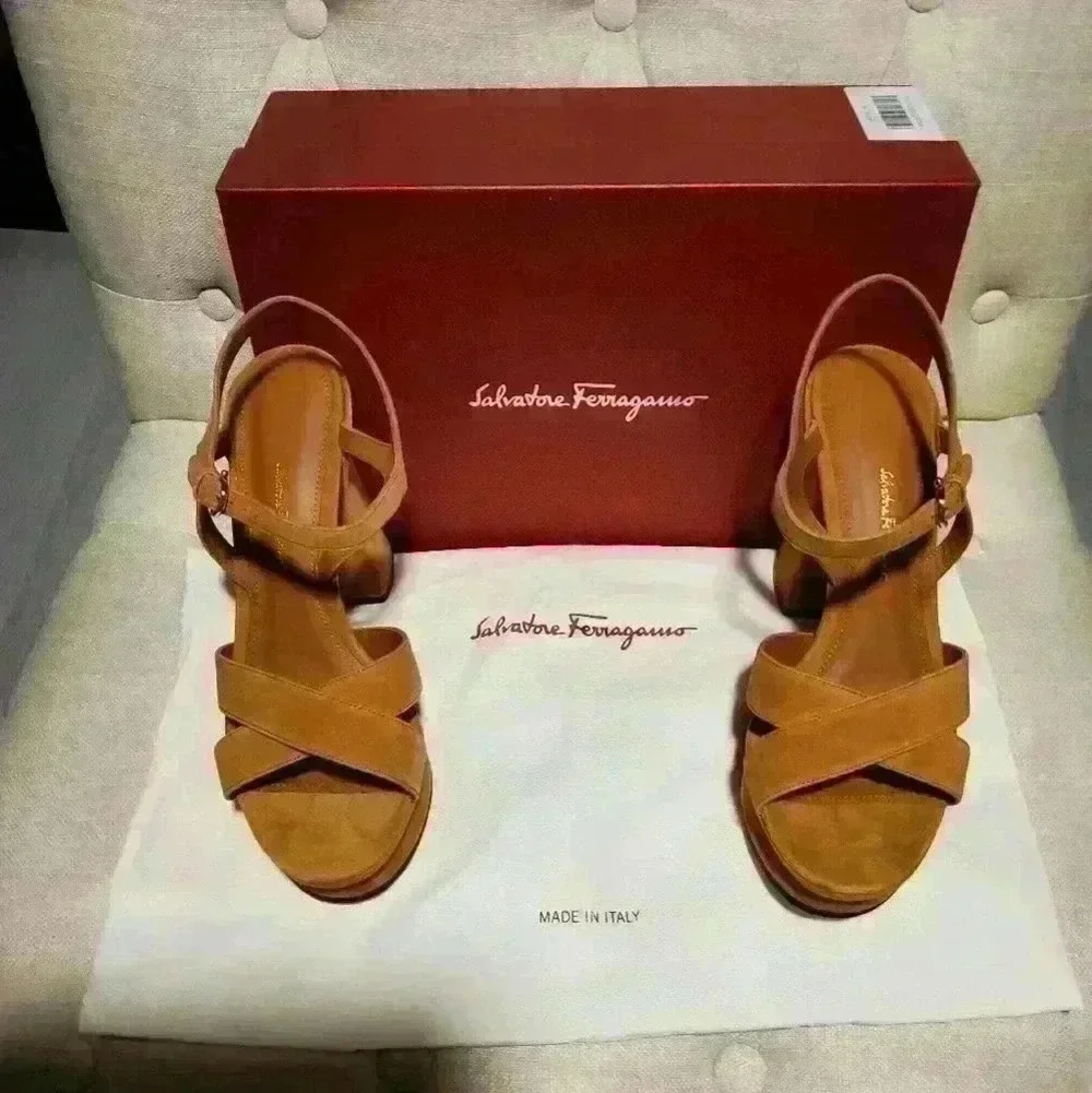 SALVATORE FERRAGAMO Suede Slingback Peep Toe Pumps